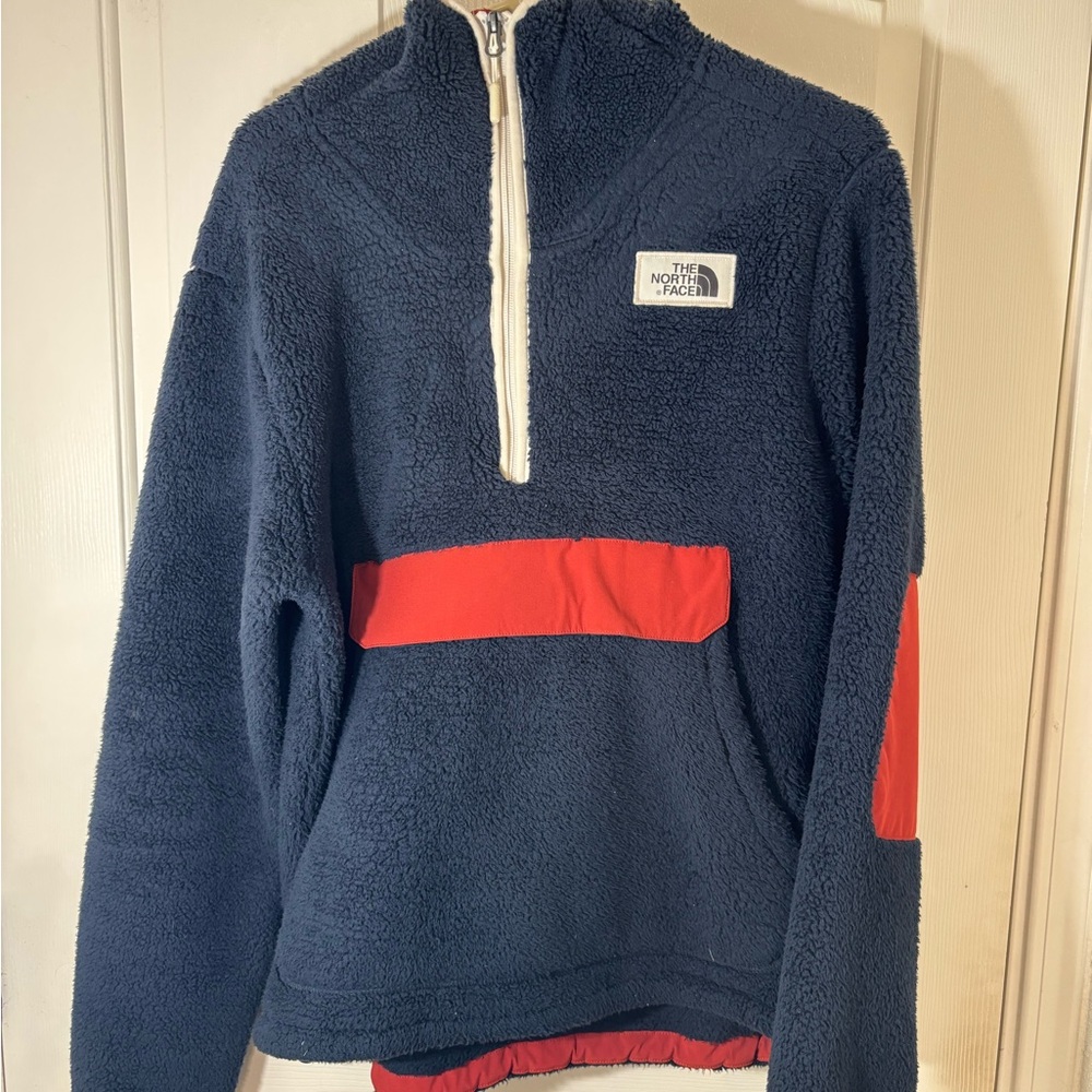 The North Face Dark Blue and Red Half-Zip Fleece